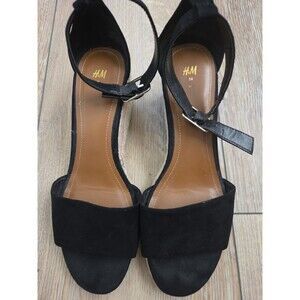 H&M Black Heels Wedges With Straps Women’s Size 7 - Black Heels With Tan Wedge